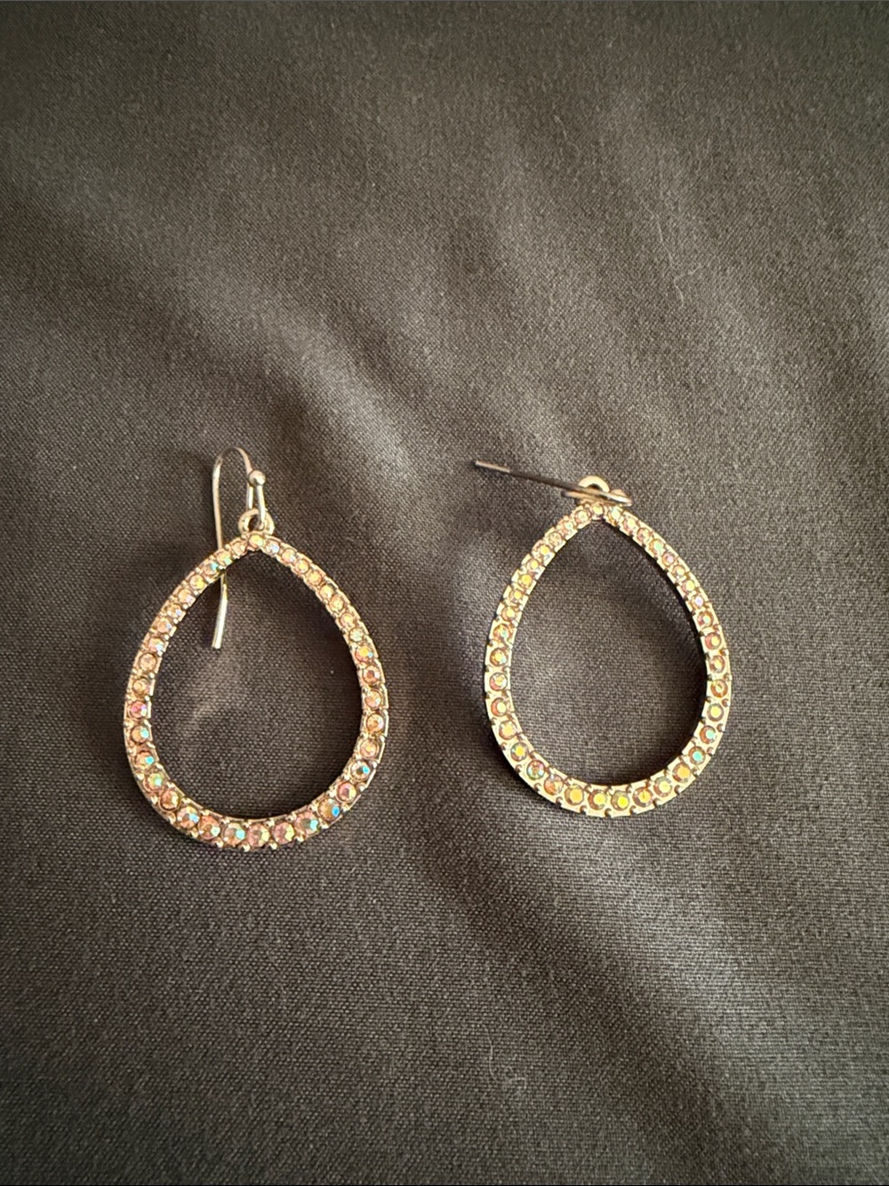 Francesca's Collections Gold Teardrop Hoop Earrings with Multicolor Crystals